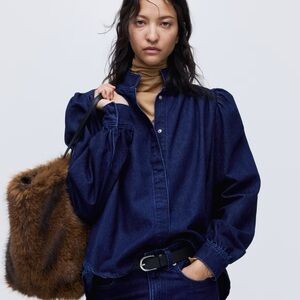 H&M Denim Puff Sleeve Oversized Top